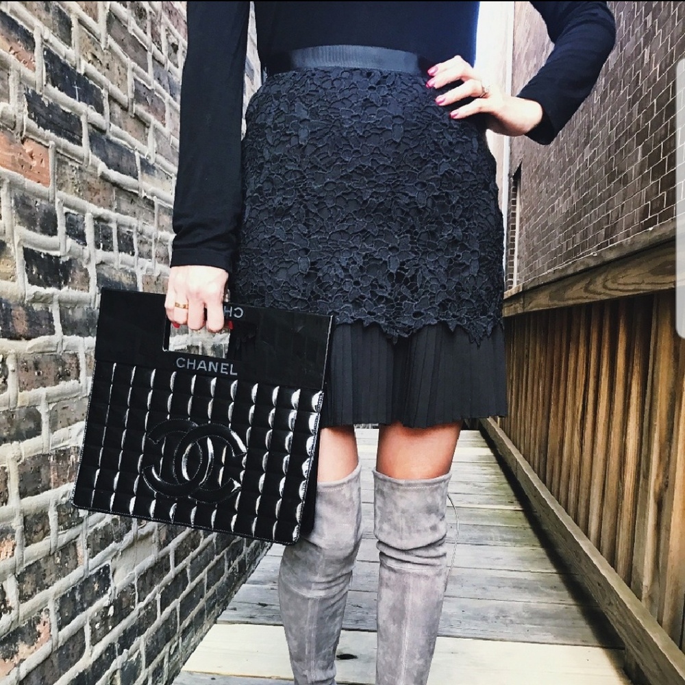Ivory  and black lace midi skirt